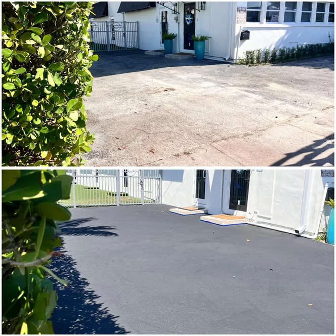 Commercial entryway sealcoating before and after in Cutler Bay, FL